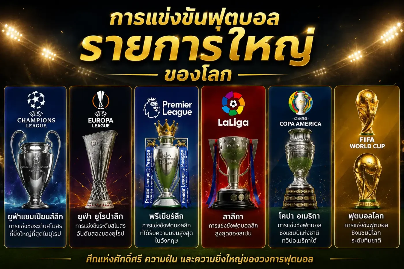 เจาะลึกการแข่งขันฟุตบอลรายการใหญ่: จากสนามหญ้าสู่ประวัติศาสตร์โลกที่แฟนบอลตัวจริงห้ามพลาด